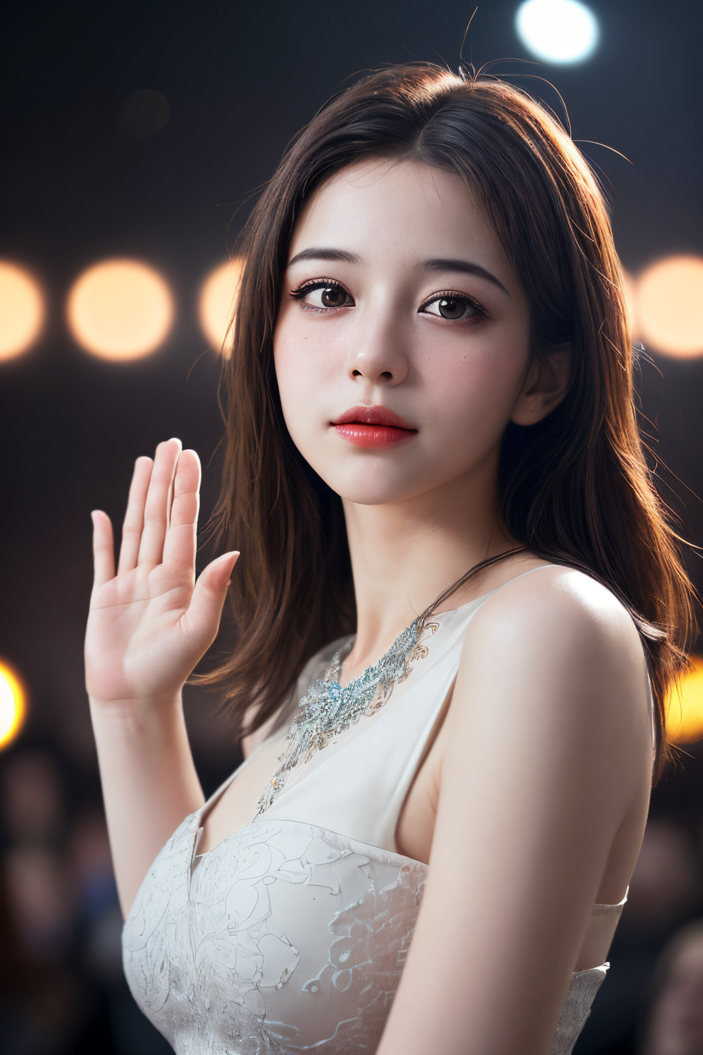 07172-2173923121-1girl,portrait,bust,dynamic_angle,realistic,highly detailed,beautiful bokeh background,(raise your hand_1.4),say hello to the au.png